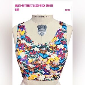 New Brittany Allen Multi-Butterfly Scoop Neck Sports Bra XS